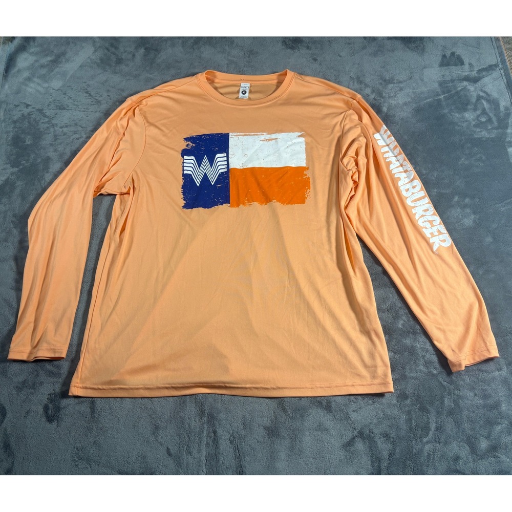 BAW Mens Whataburger Texas Flag Long Sleeve Shirt XL Orange Performance Tee